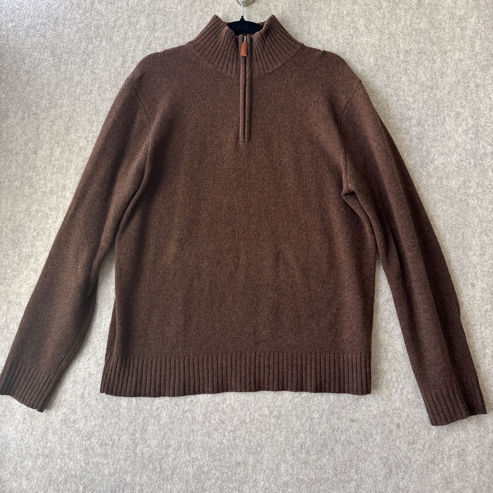 J Crew Lambswool 1/4 Zip Sweater Mens M Brown Mock Neck Pullover Knit Preppy